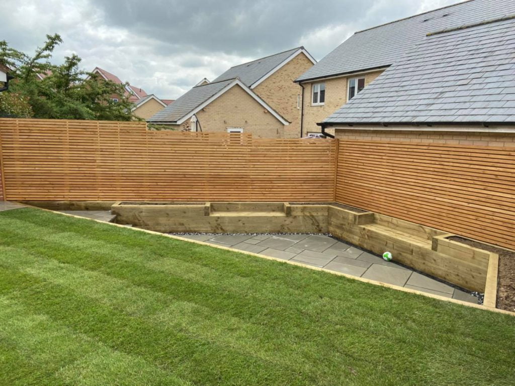 Fencing, plant beds and lawn
