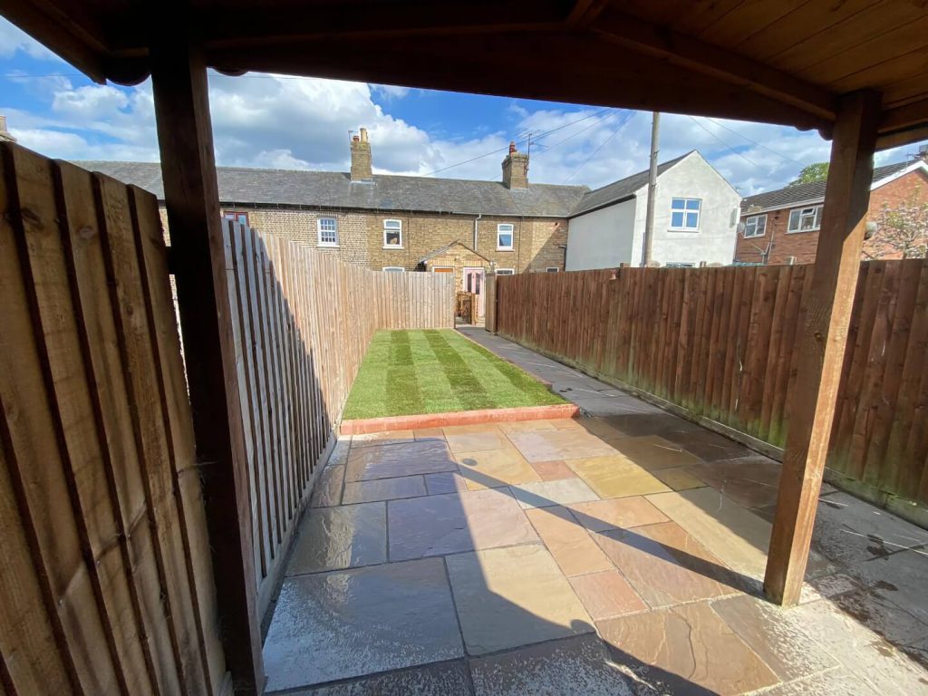 Beneath the Pergolas, stone patio and lawn